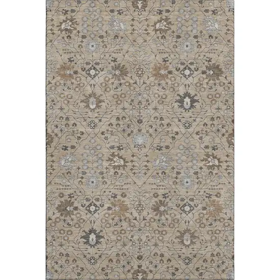 Taupe Gray And Brown Oriental Washable Area Rug With UV Protection Photo 1