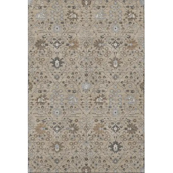 Taupe Gray And Brown Oriental Washable Area Rug With UV Protection Photo 2