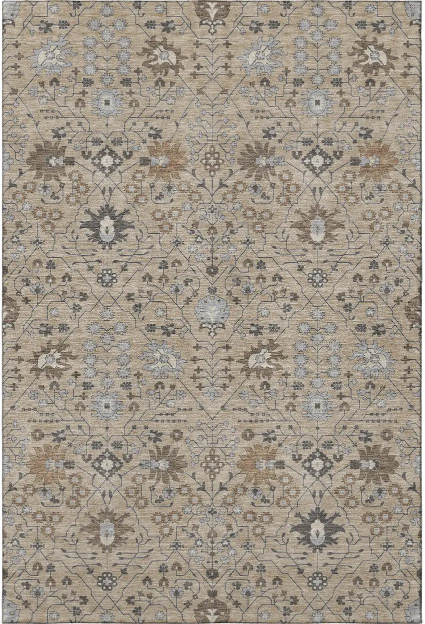 Taupe Gray And Brown Oriental Washable Area Rug With UV Protection Photo 2