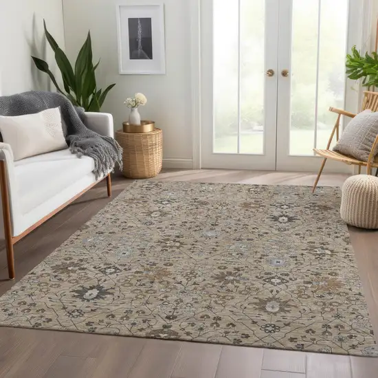 Taupe Gray And Brown Oriental Washable Area Rug With UV Protection Photo 4