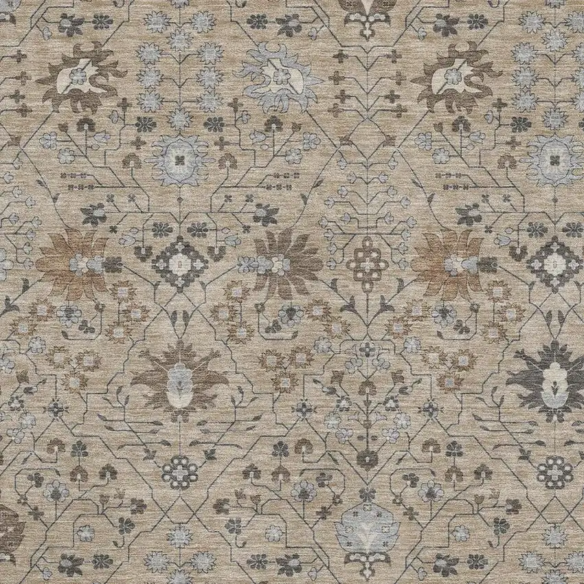 Taupe Gray And Brown Oriental Washable Area Rug With UV Protection Photo 2