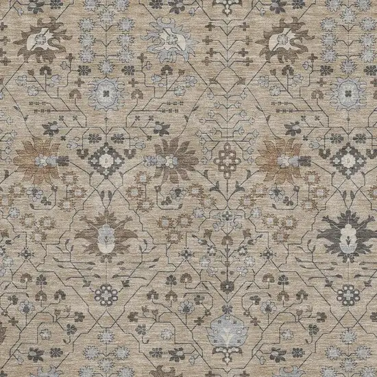 Taupe Gray And Brown Oriental Washable Area Rug With UV Protection Photo 2