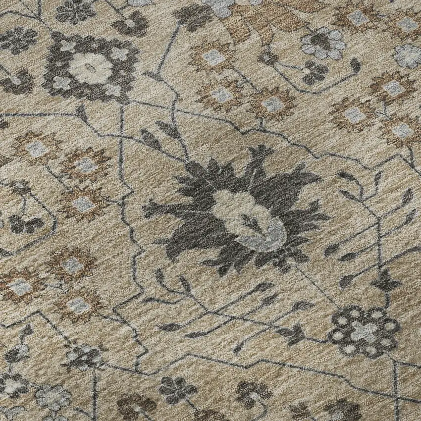 Taupe Gray And Brown Oriental Washable Area Rug With UV Protection Photo 9