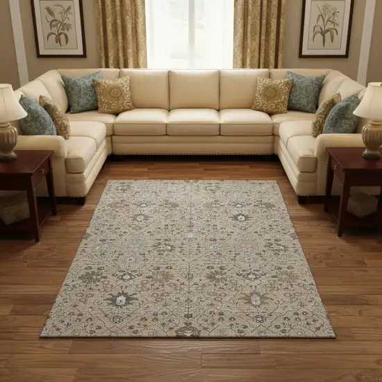 Taupe Gray And Brown Oriental Washable Area Rug With UV Protection Photo 2