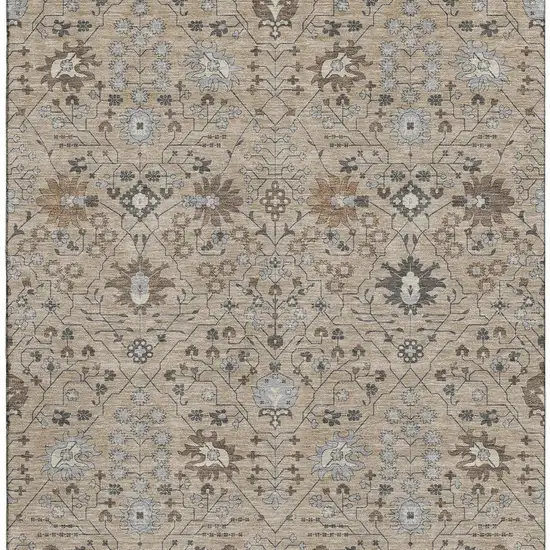 Taupe Gray And Brown Oriental Washable Area Rug With UV Protection Photo 3