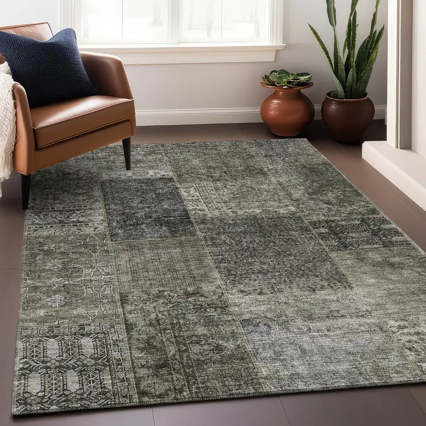Taupe Gray And Brown Patchwork Washable Area Rug With UV Protection Photo 5