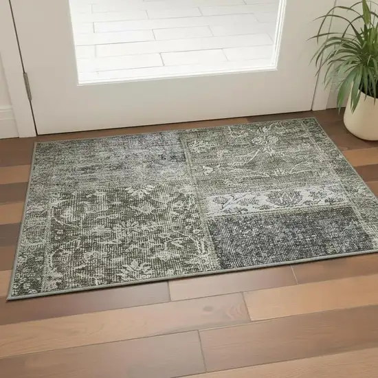 Taupe Gray And Brown Patchwork Washable Area Rug With UV Protection Photo 2