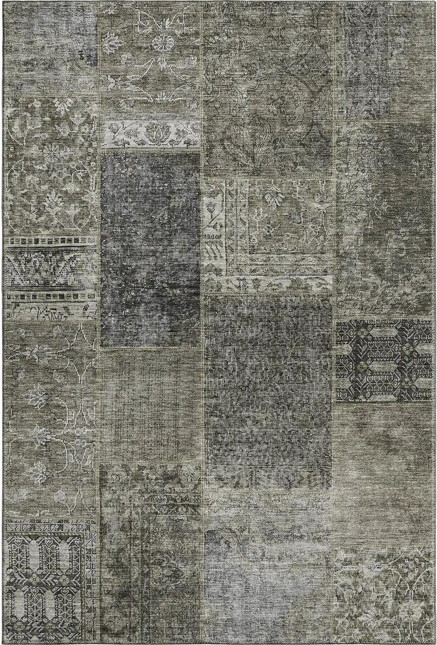 Taupe Gray And Brown Patchwork Washable Area Rug With UV Protection Photo 1