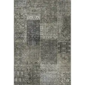 Photo of Taupe Gray And Brown Patchwork Washable Area Rug With UV Protection