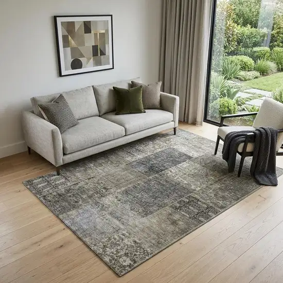 Taupe Gray And Brown Patchwork Washable Area Rug With UV Protection Photo 1