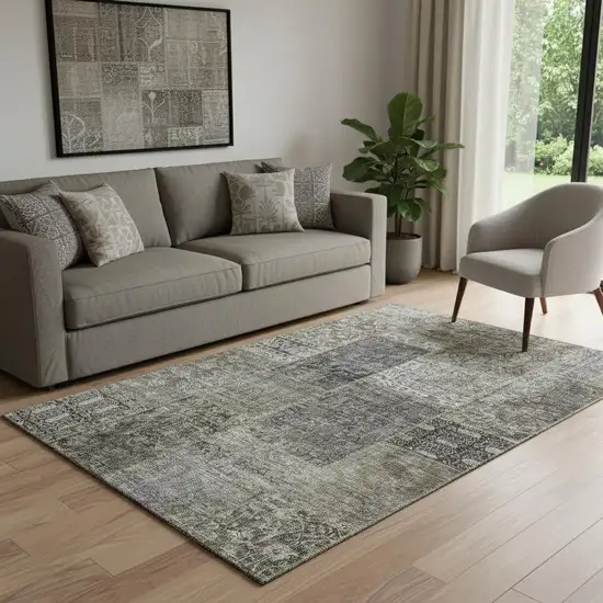 Taupe Gray And Brown Patchwork Washable Area Rug With UV Protection Photo 1