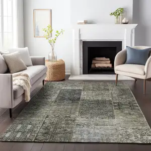 Photo of Taupe Gray And Brown Patchwork Washable Area Rug With UV Protection