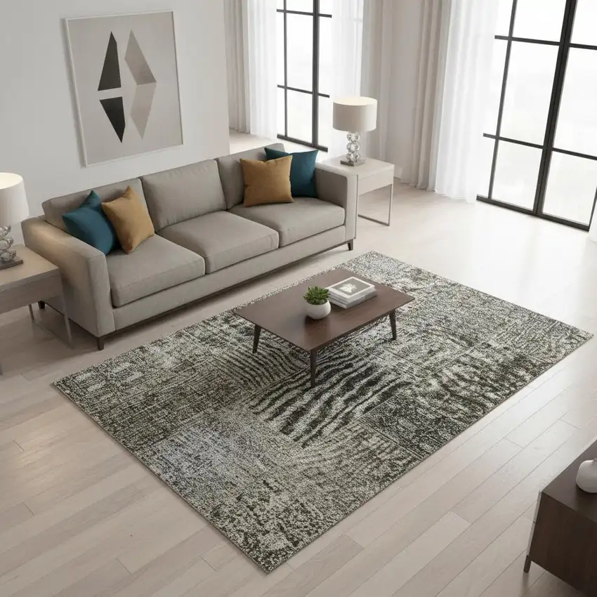 Taupe Gray And Brown Patchwork Washable Area Rug With UV Protection Photo 1