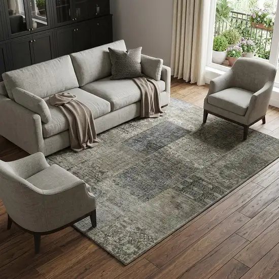Taupe Gray And Brown Patchwork Washable Area Rug With UV Protection Photo 1