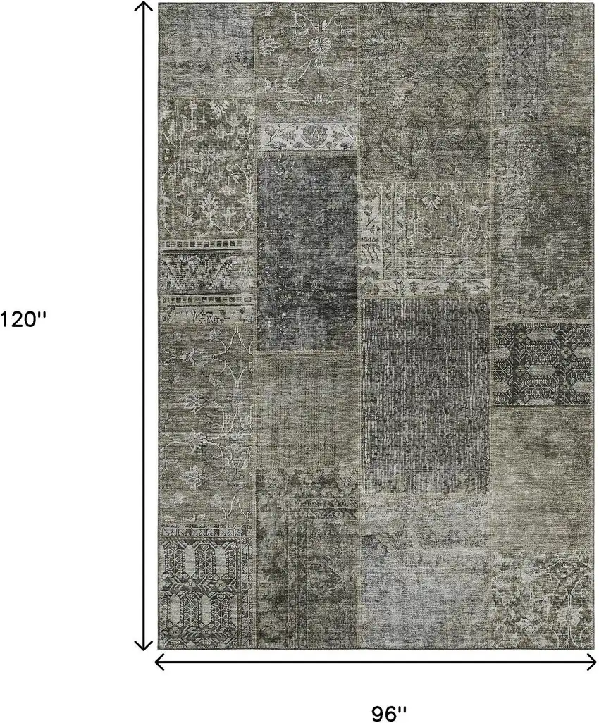 Taupe Gray And Brown Patchwork Washable Area Rug With UV Protection Photo 3