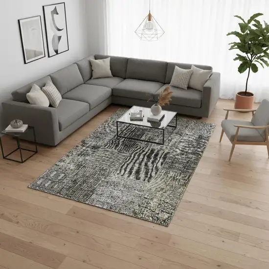 Taupe Gray And Brown Patchwork Washable Area Rug With UV Protection Photo 1