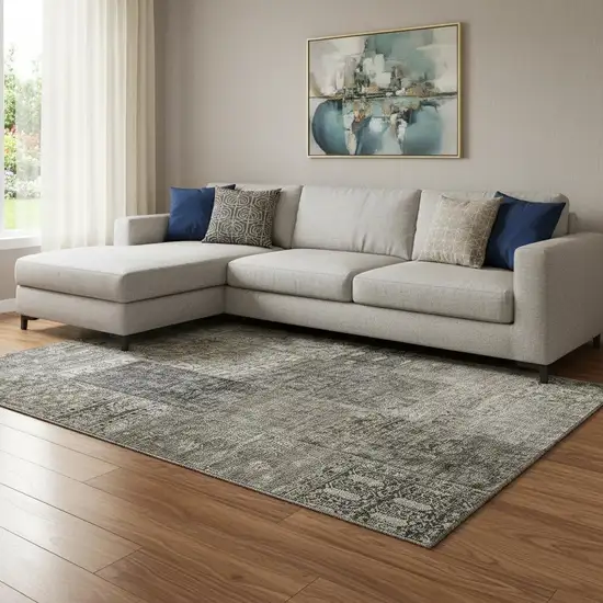 Taupe Gray And Brown Patchwork Washable Area Rug With UV Protection Photo 1