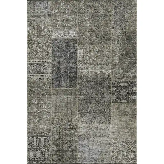 Taupe Gray And Brown Patchwork Washable Area Rug With UV Protection Photo 2