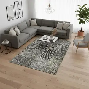 Photo of Taupe Gray And Brown Patchwork Washable Area Rug With UV Protection