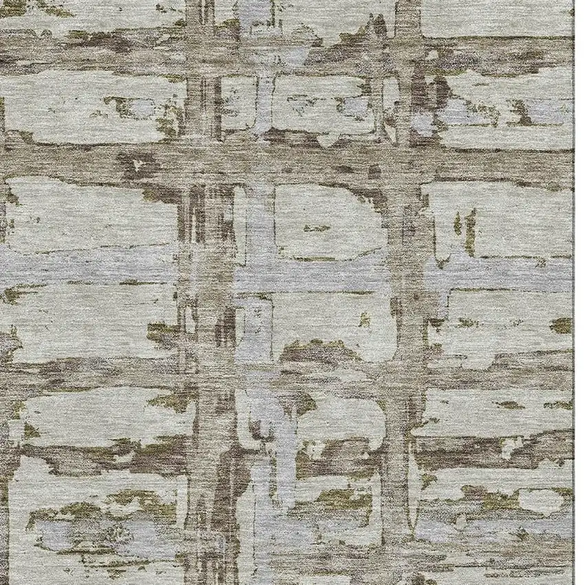 Taupe Gray And Brown Striped Washable Area Rug With UV Protection Photo 3