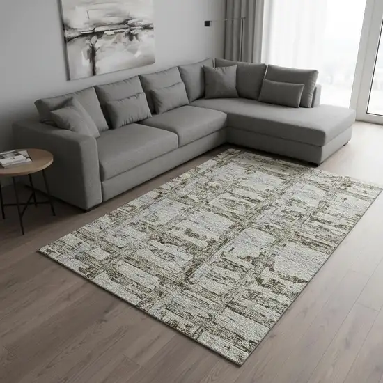 Taupe Gray And Brown Striped Washable Area Rug With UV Protection Photo 2