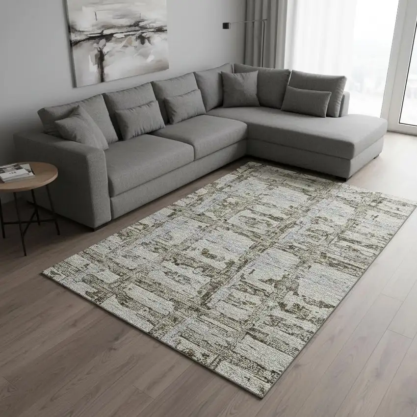 Taupe Gray And Brown Striped Washable Area Rug With UV Protection Photo 2