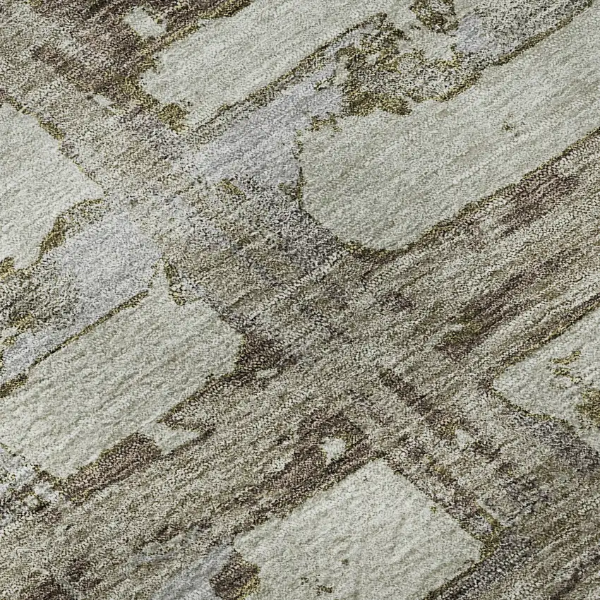 Taupe Gray And Brown Striped Washable Area Rug With UV Protection Photo 9