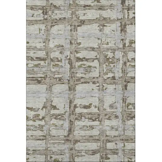 Taupe Gray And Brown Striped Washable Area Rug With UV Protection Photo 3