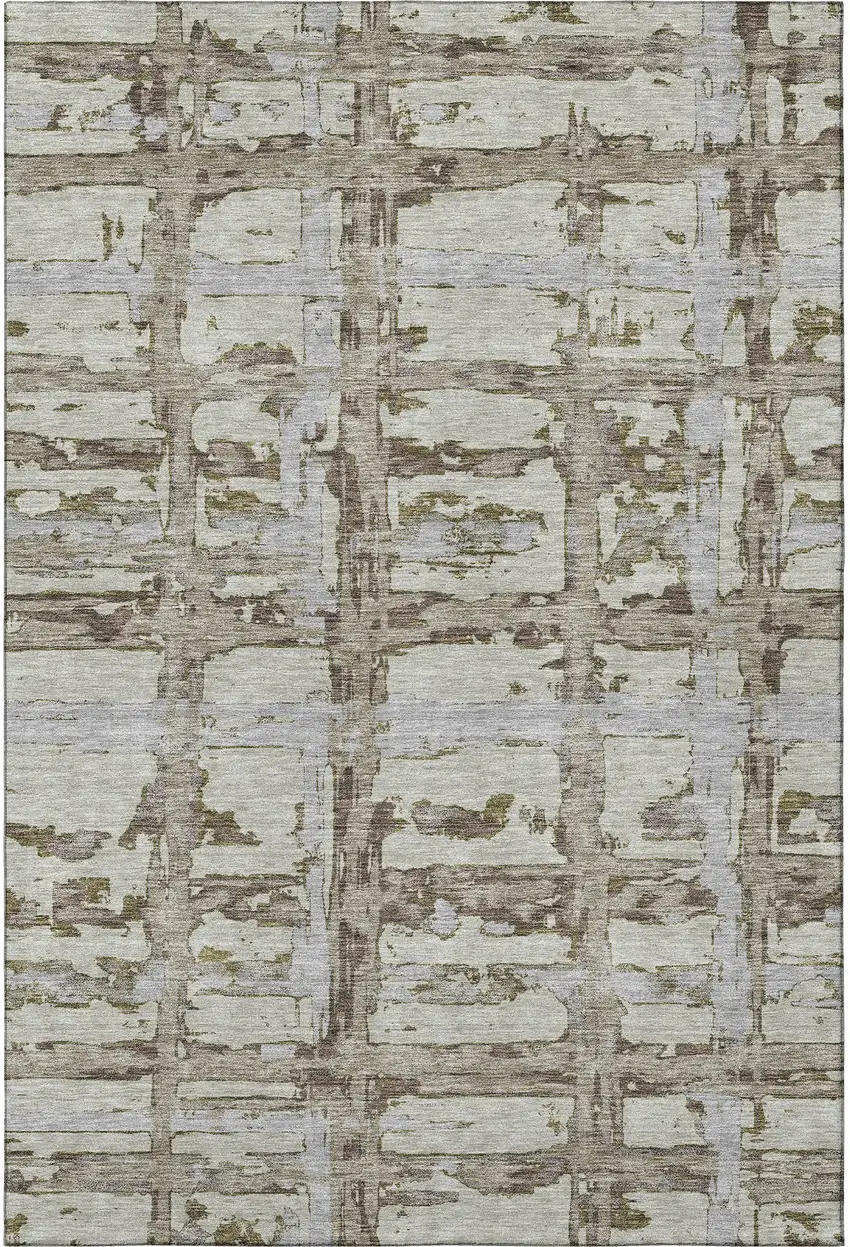 Taupe Gray And Brown Striped Washable Area Rug With UV Protection Photo 3