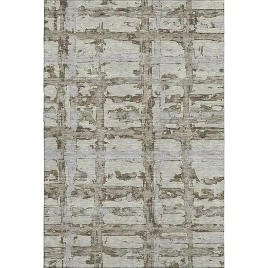 Taupe Gray And Brown Striped Washable Area Rug With UV Protection Photo 1