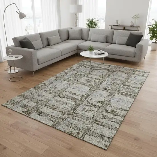 Taupe Gray And Brown Striped Washable Area Rug With UV Protection Photo 2