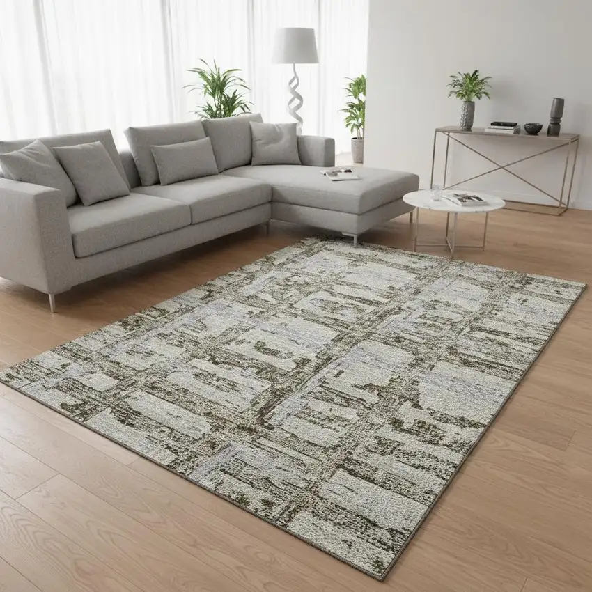 Taupe Gray And Brown Striped Washable Area Rug With UV Protection Photo 2