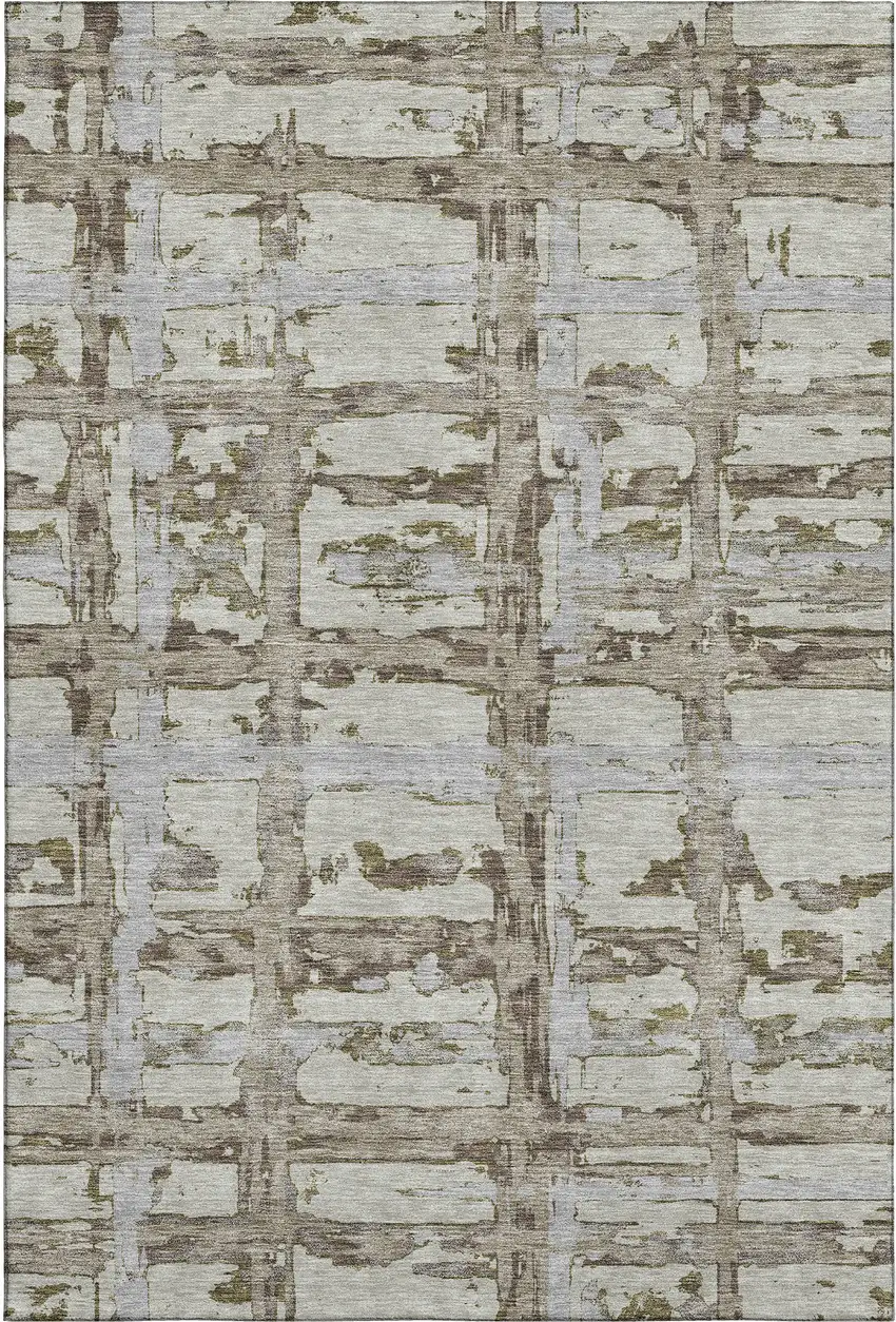 Taupe Gray And Brown Striped Washable Area Rug With UV Protection Photo 1