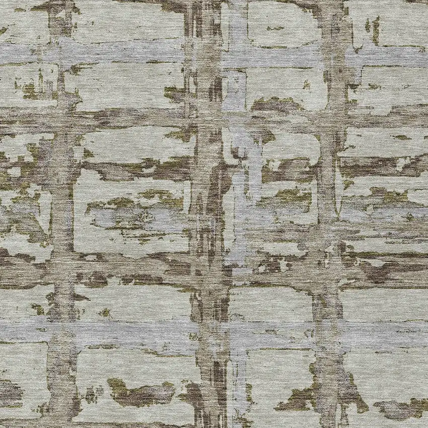 Taupe Gray And Brown Striped Washable Indoor Outdoor Area Rug Photo 5