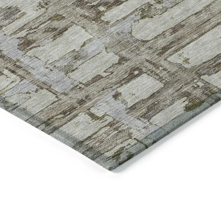 Taupe Gray And Brown Striped Washable Indoor Outdoor Area Rug Photo 3