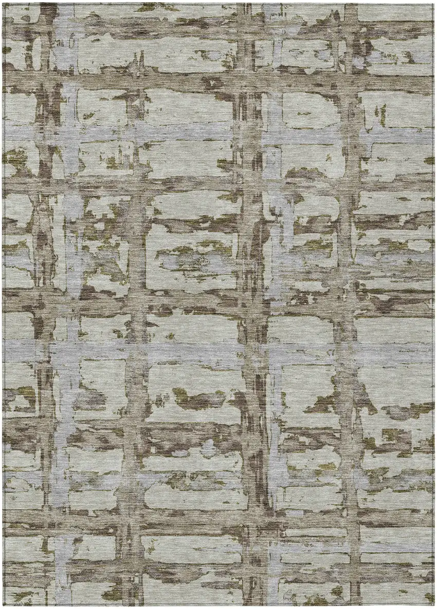 Taupe Gray And Brown Striped Washable Indoor Outdoor Area Rug Photo 2