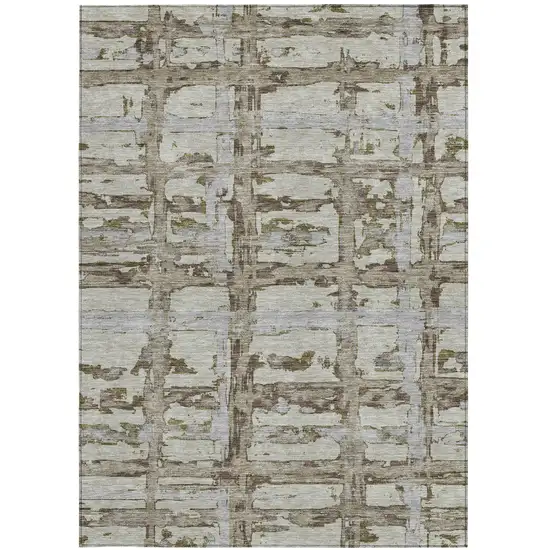 Taupe Gray And Brown Striped Washable Indoor Outdoor Area Rug Photo 5