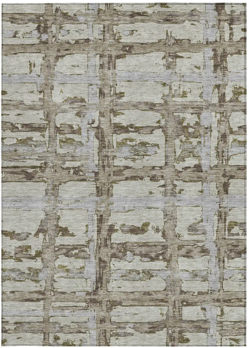 Taupe Gray And Brown Striped Washable Indoor Outdoor Area Rug Photo 5