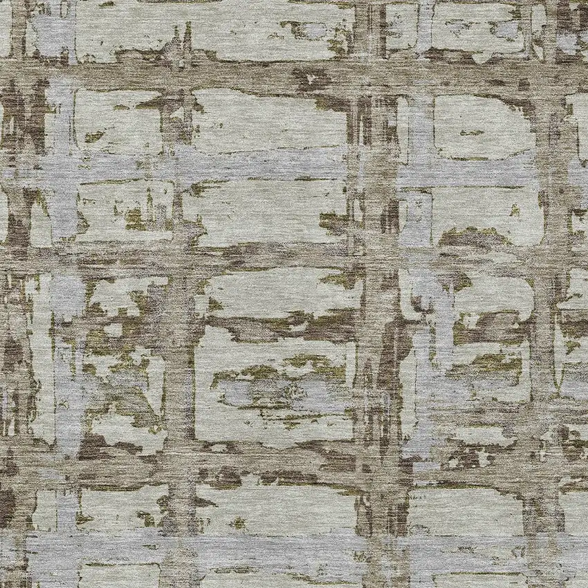 Taupe Gray And Brown Striped Washable Indoor Outdoor Area Rug Photo 4