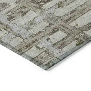 Photo of Taupe Gray And Brown Striped Washable Indoor Outdoor Area Rug
