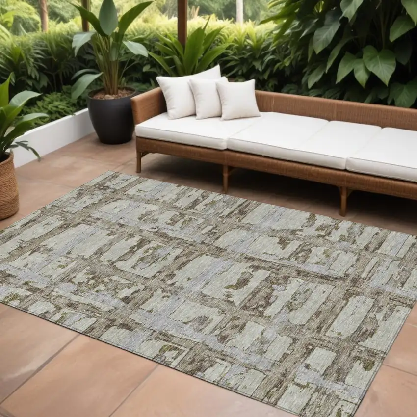 Taupe Gray And Brown Striped Washable Indoor Outdoor Area Rug Photo 1