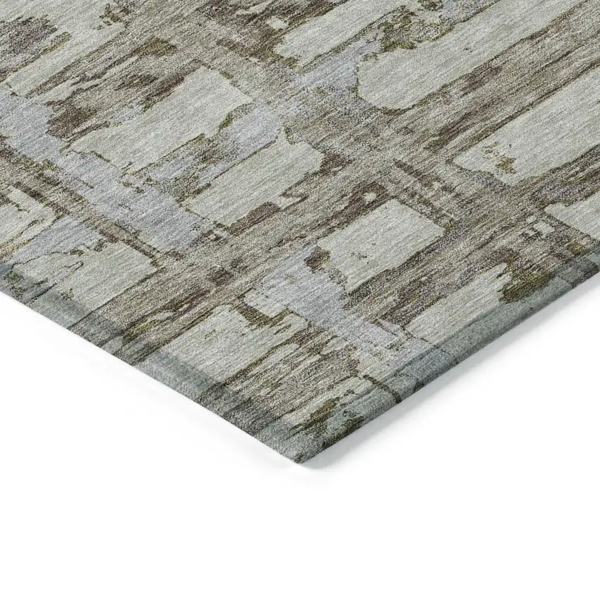 Taupe Gray And Brown Striped Washable Indoor Outdoor Area Rug Photo 3