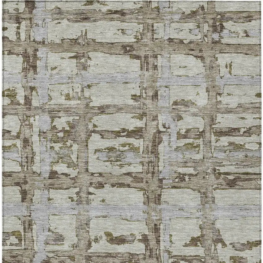 Taupe Gray And Brown Striped Washable Indoor Outdoor Area Rug Photo 6