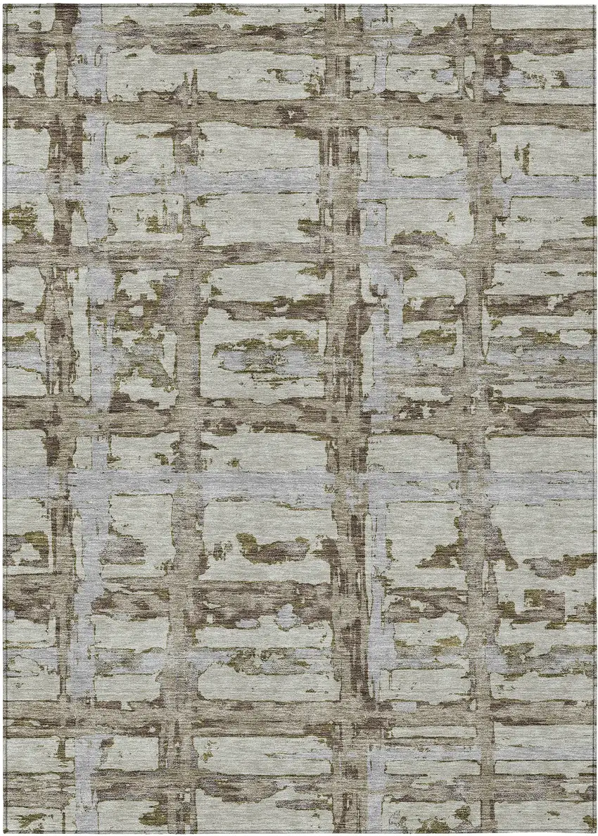 Taupe Gray And Brown Striped Washable Indoor Outdoor Area Rug Photo 1