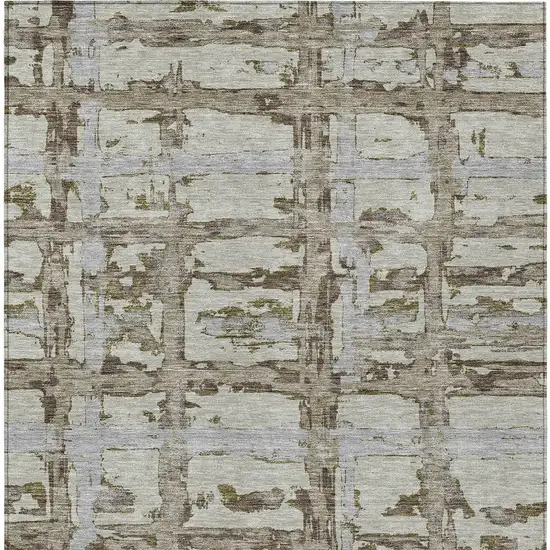 Taupe Gray And Brown Striped Washable Indoor Outdoor Area Rug Photo 6