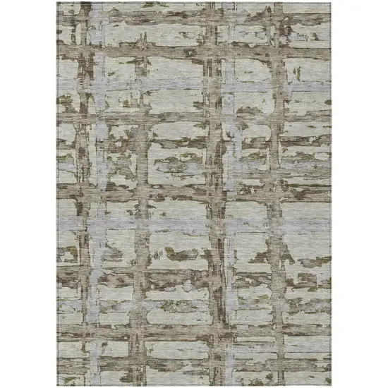 Taupe Gray And Brown Striped Washable Indoor Outdoor Area Rug Photo 2