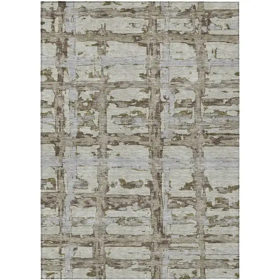 Taupe Gray And Brown Striped Washable Indoor Outdoor Area Rug Photo 2