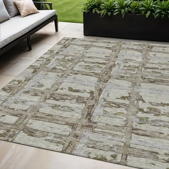 Taupe Gray And Brown Striped Washable Indoor Outdoor Area Rug Photo 1