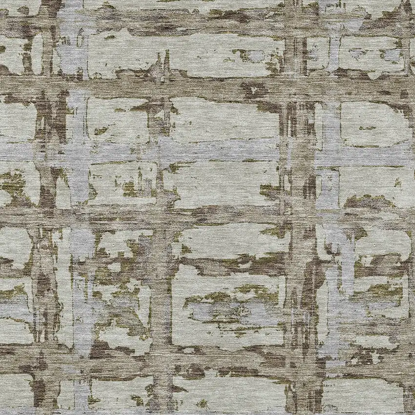 Taupe Gray And Brown Striped Washable Indoor Outdoor Area Rug Photo 5