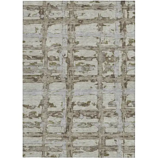 Taupe Gray And Brown Striped Washable Indoor Outdoor Area Rug Photo 5